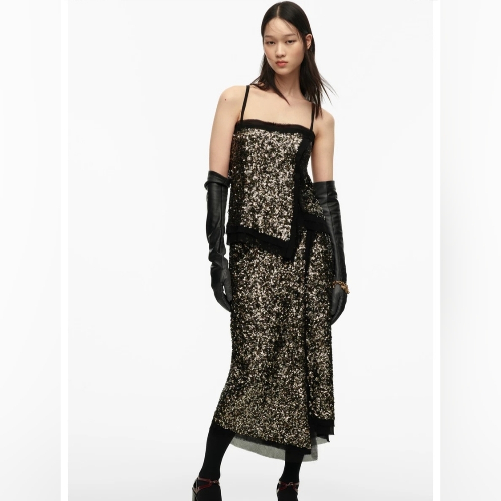 *LIMITED EDITION* Zara Sequin Wrap Midi Skirt Black Gold XS